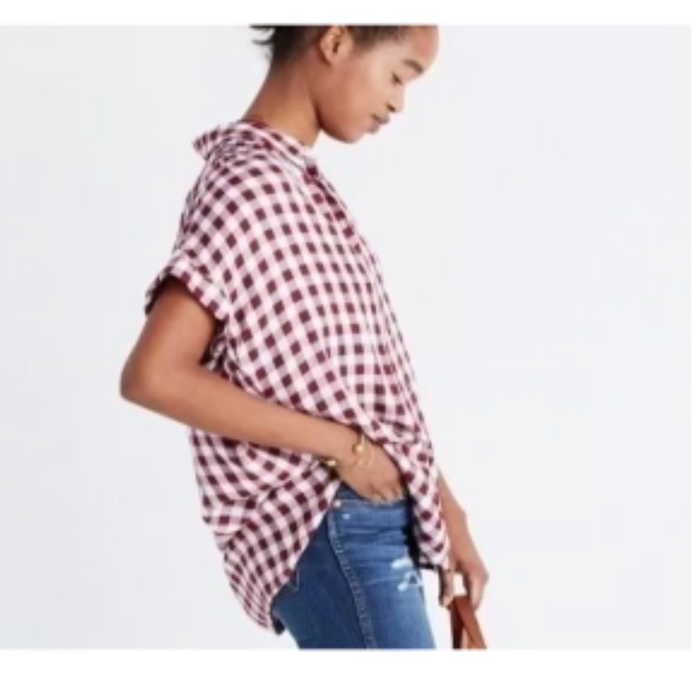 Madewell Central shirt burgundy gingham check oversized blouse